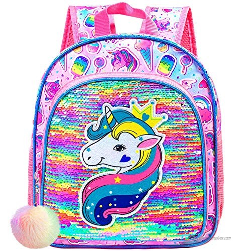 Toddler Backpack  12.5" Unicorn Sequin Girsl Bookbag