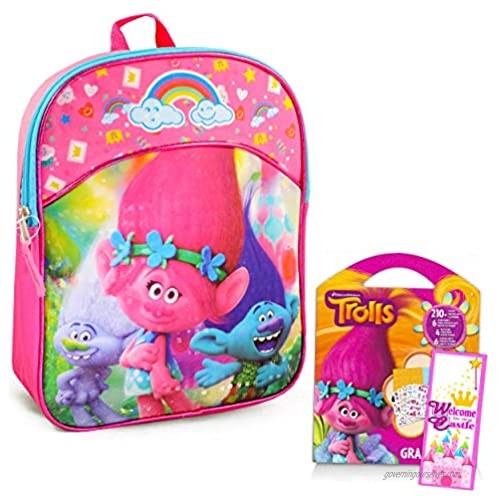 Trolls Mini Backpack for Girls ~ 11" Poppy Trolls School Bag for Toddlers Preschoolers Kindergarten with Stickers  Door Hanger and More (Trolls School Supplies Bundle)