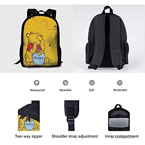 WOMFUI Classic Winnie-The-Pooh Hunny Double Strap Backpack for Boys Girls School College Backpack Large 17 in