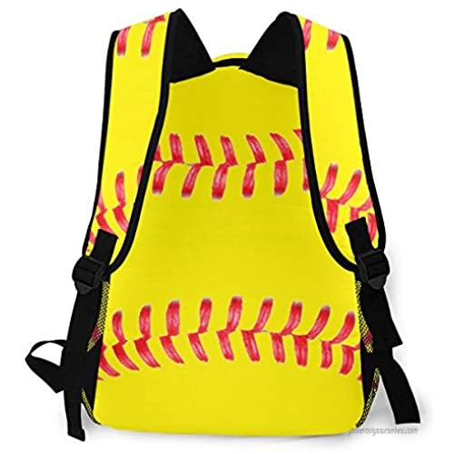 Yellow Softball Red Stripes Casual Bookbag Backpack For Teen Girls Boys Gift