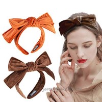 2 Pack Velvet Headband Bow Knot Wide Layered Hair Band Hair Hoop Hair Accessories for Women Girls (bow 3)