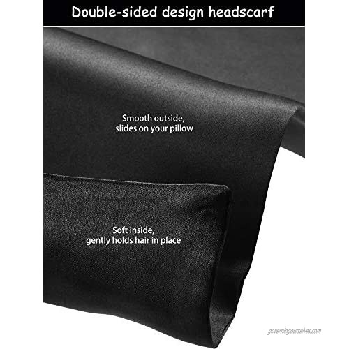 2 Packs Head Wraps Black Satin Headbands Edge Wrap Scarf Non Slip Long Hair Wrap Band with Matte Side and Smooth Side 70 x 32 Inch