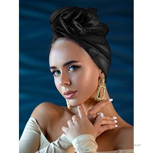 2 Packs Head Wraps Black Satin Headbands Edge Wrap Scarf Non Slip Long Hair Wrap Band with Matte Side and Smooth Side 70 x 32 Inch