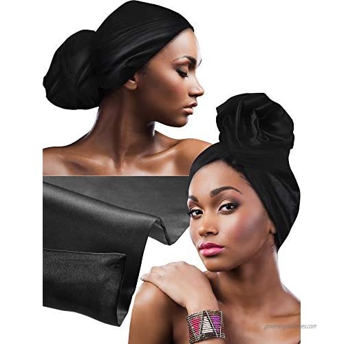 2 Packs Head Wraps Black Satin Headbands Edge Wrap Scarf Non Slip Long Hair Wrap Band with Matte Side and Smooth Side  70 x 32 Inch