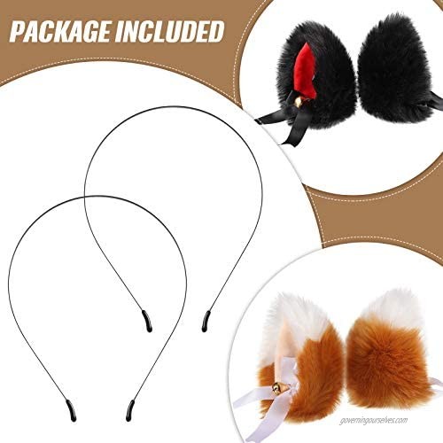 2 Pairs Cat Ears Hair Clip with Bell 2 Pieces Cat Ears Headbands Cosplay Costume Party Lolita Hairclip Headwear Headpiece Hair Accessories for Women Girls Kids