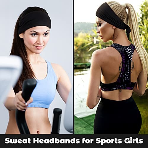 2 Pieces Adjustable Headbands for Women Tie on Headband Wide Knotted Headbands Non-Slip Yoga Running Hairbands Elastic Headwraps Stretchy Hairbands for Workout Sports Solid Colors (Black Wine Red)