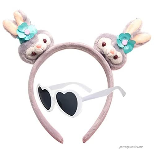 2021 Rabbit Judy Ears Headbands & Heart Sunglasses  Unisex Bunny Hair Band for Disney Cartoon Zootopia Costume Cosplay Accessories  for Disneyland Park Spring Outing Party  Shopping Travel  Grey; TZ2H