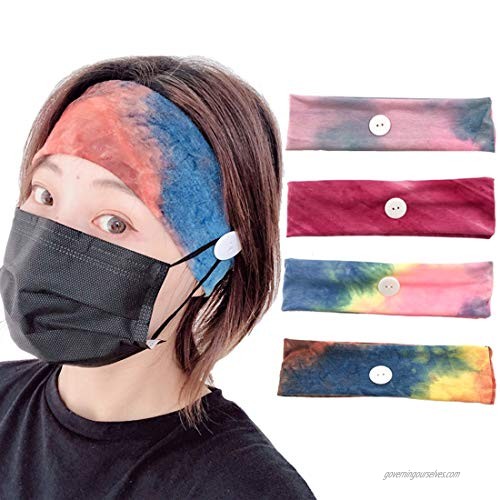 4 PACK Headbands with Buttons Button Headband Headwrap Face Cover Holder for Nurses Women Men Nonslip Hairbands for Yoga Sports Running (4 set)