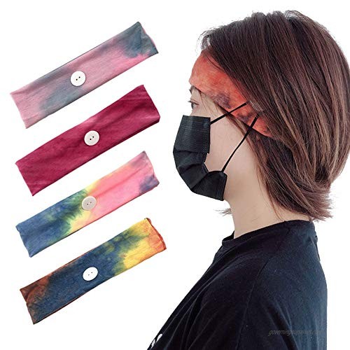 4 PACK Headbands with Buttons  Button Headband Headwrap Face Cover Holder for Nurses Women Men  Nonslip Hairbands for Yoga Sports Running (4 set)