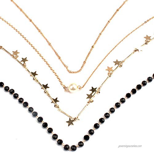 4 Pcs Gold Star Pearl Choker Necklace COCIDE Pearl Choker