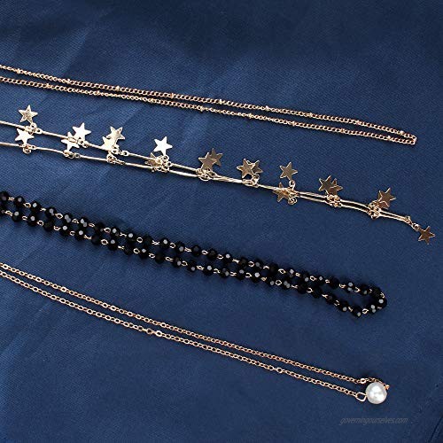 4 Pcs Gold Star Pearl Choker Necklace COCIDE Pearl Choker