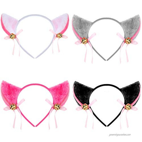 4 Pieces Girls Plush Furry Cat Ears Headwear Cute Furry Ear Headbands Cosplay Party Hairbands Cat Ear Hair Accessory Props for Women Girls Adult Kids