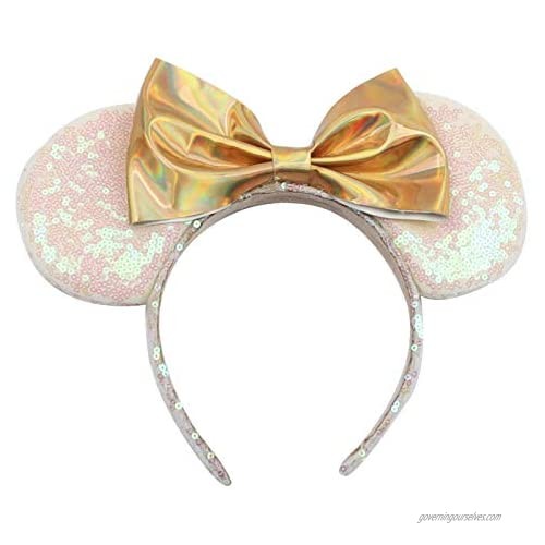 A Miaow PU Bow Sequin Ears Black Mouse Headband MM Glitter Hair Hoop Butterfly Hair Clasp Park Photo Prop