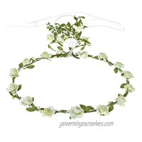 Accesyes Floral Headband Women Hair Wreath Flower Girls Crown Baby Show Party Supply (Ivory)