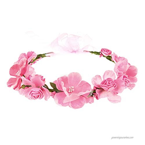 Accesyes Rose Flower Headband Leaf Berry Hair Wreath Party Festival Wedding Photography Floral Crown (Pink)