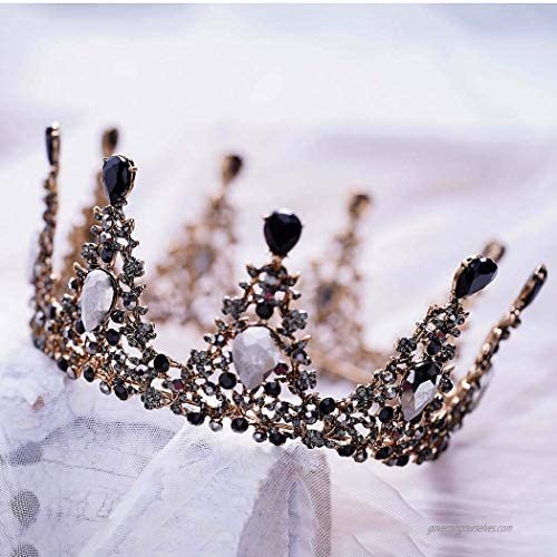 Aceorna Black Queen Crowns and Tiaras Crystal Rhinestones Baroque Crowns Bride Wedding Crown for Women and Girls Decorative Bridal Princess Tiaras Hair Accessories for Halloween Costume Prom Party