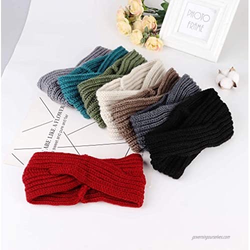 Adramata 8 PCS Crochet Turban Headbands for Women Winter Warm Beanie Braided Knitted Headwraps Ear Warmer Headband