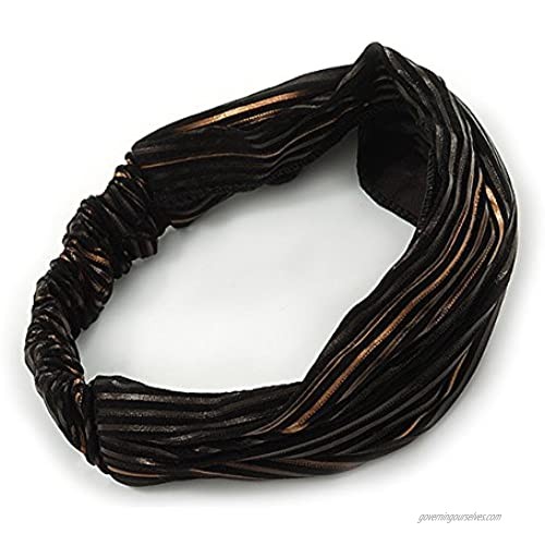 Avalaya Black Stripy Fabric Wide Elastic Headband/Headwrap