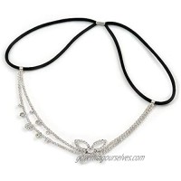 Avalaya Wedding/Bridal Clear Crystal Butterfly Motif Elastic Hair Band/Elastic Band/Headband - 50cm L (not Stretched)