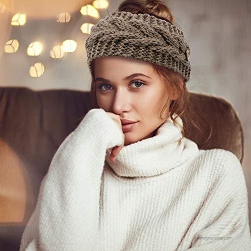 Casoty 4 Pieces Warm Knitted Headbands Winter Button Headband Braided Headbands Crochet Turban Headbands Ear Warmer Headband for Women