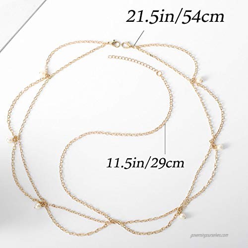 Crysly Boho Piece Chain Gold Pearl Headpiece Wedding Festival Head Chain Jewelry for Women and Girls