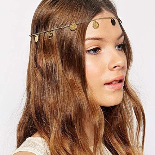 Evazen Boho Head Chain Gold Coin Headpieces Hair Accessories for Women and Girls
