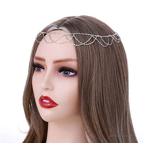 Evazen Boho Head Chain Vintage Silver Headpieces Hair Accessories Fashion Head Chain for Women and Girls
