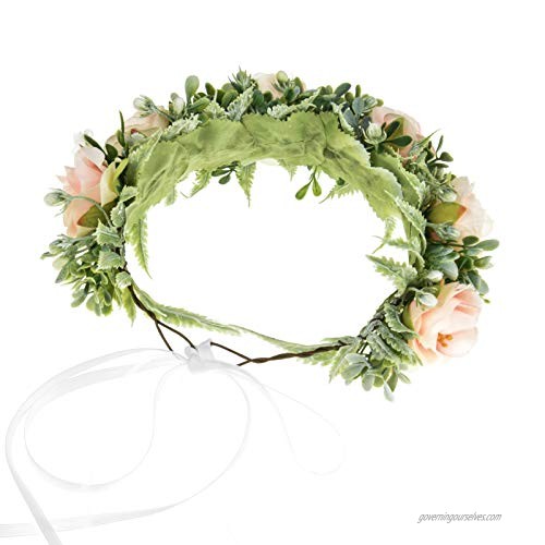 Floral Fall Succulent Flower Crown Green Leaf Headpiece Wedding Bridal Eucalyptus Halo Maternity Photo Props FL-01 (A-Champagne)