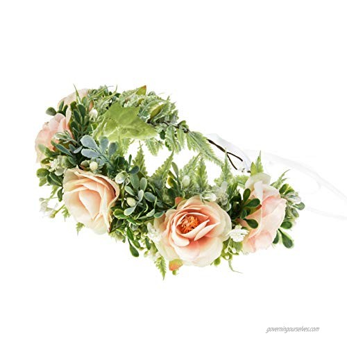 Floral Fall Succulent Flower Crown Green Leaf Headpiece Wedding Bridal Eucalyptus Halo Maternity Photo Props FL-01 (A-Champagne)