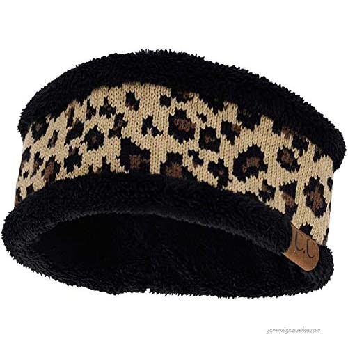 Fuzzy Lined Headwrap - Leopard/Black