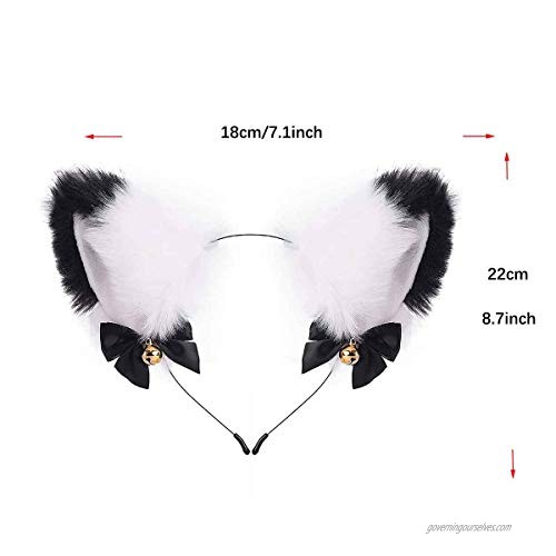 Goddess Aalto Cute Soft Adjustable Premium Cat Ears Headwear Accessory with Bells Bows for Party Halloween Halloween Christmas festival gifts birthday gifts Anime Cosplay Costume Accessories Furry Ears Headband for Women Girl (White Black-A)