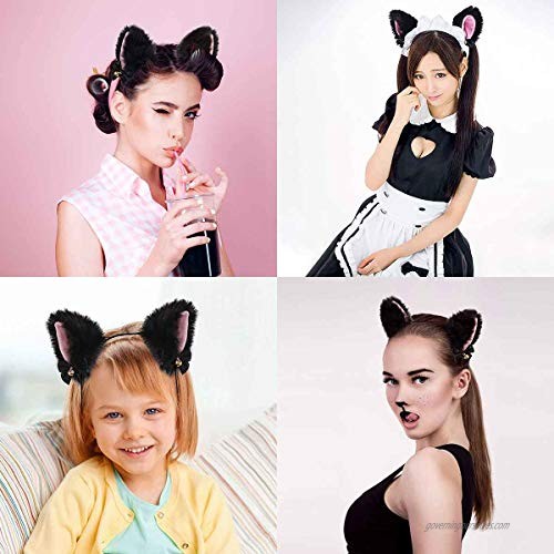 Goddess Aalto Cute Soft Adjustable Premium Cat Ears Headwear Accessory with Bells Bows for Party Halloween Halloween Christmas festival gifts birthday gifts Anime Cosplay Costume Accessories Furry Ears Headband for Women Girl (White Black-A)