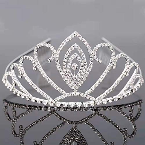 HIPIHOM Rhinestone Crystal Tiara Wedding Bridal Prinecess Tiara Crown Headband Birthday Halloween Party Supplies Silver