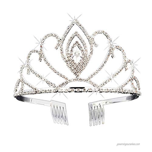 HIPIHOM Rhinestone Crystal Tiara Wedding Bridal Prinecess Tiara Crown Headband Birthday Halloween Party Supplies  Silver