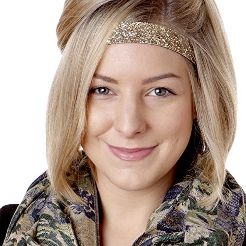 Hipsy Adjustable Non Slip Bling Glitter Headbands for Women Girls & Teens 2-Pack (Wide Silver & Gold)