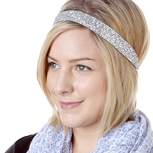 Hipsy Adjustable Non Slip Bling Glitter Headbands for Women Girls & Teens 2-Pack (Wide Silver & Gold)