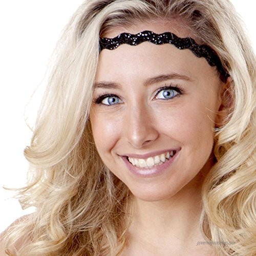 Hipsy Adjustable Non Slip Wave Bling Glitter Headbands for Women Girls & Teens 2-Pack (Black & Red)