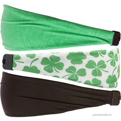 Hipsy Irish Green Headband St Patricks Day Accessories Clover Shamrocks Headband Multi Packs (St Patrick's Black/White Shamrocks/Green Xflex 3pk)