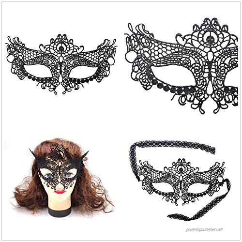 JinYu 4 Pack Cat Ear Headbands and Lace Eye Mask Set