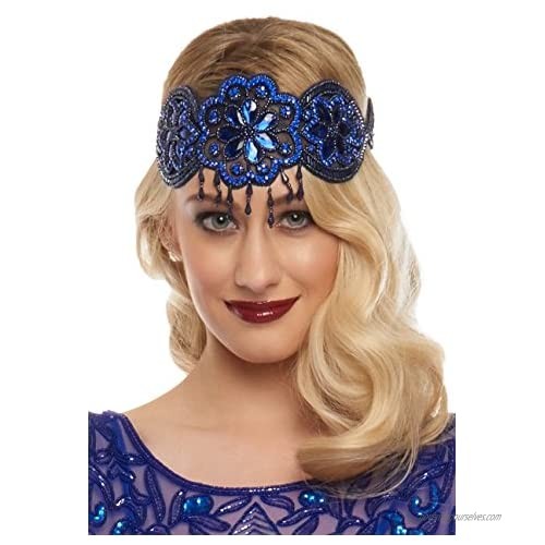 Julia Vintage Inspired Flapper Headband in Royal Blue