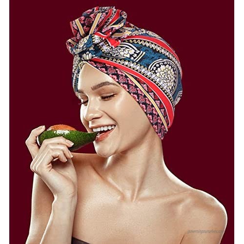 keland 3 Pieces African Pattern Women Turbans Hats Flower Knot Headwrap Pre-Tied Cap