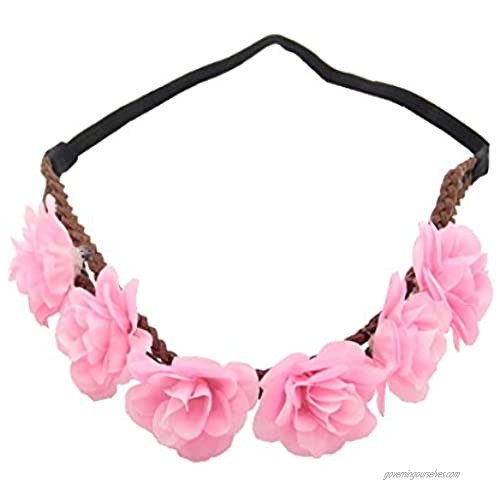Kewl Fashion Women's Bohemian Beach Rose Flower Hoop Headband for Party (Pink)