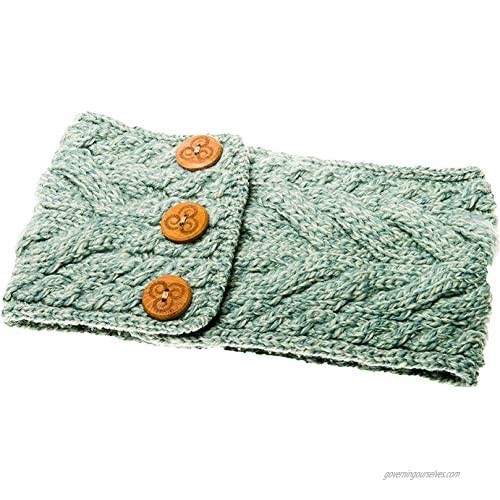 Ladies Multi Cable Headband with Buttons - 100% Merino Wool (Green)