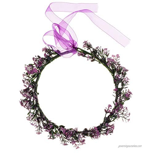 Love Sweety Baby's Breath Flower Crown Bohemian Bridal Grass Headband Succulent Eucalyptus Halo (Purple)