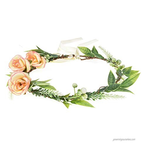 Love Sweety Green Leave Flowr Crown Bridal Succulent Headband Maternity Photo Prop (Side Flower Cream Pink)