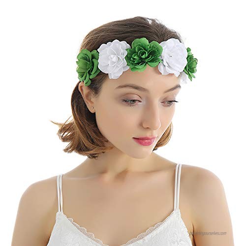 Love Sweety Rose Flower Headband Floral Crown Mexican Hair Wreath (Green White)