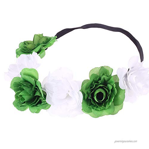 Love Sweety Rose Flower Headband Floral Crown Mexican Hair Wreath (Green White)
