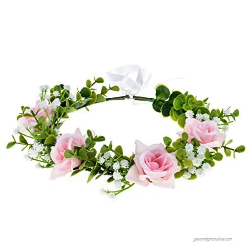 Love Sweety Succulent Flower Crown Rose Headband Greenery Artificial Orchid Leaf Halo Wedding (Rose Pink)