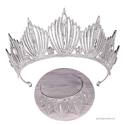Lurrose Elegant Baroque Queen Crown Vintage Crystal Rhinestone Bridal Tiara Princess Crown Headdress for Wedding Pageant Prom Birthday Party (Silver)
