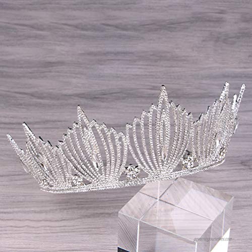 Lurrose Elegant Baroque Queen Crown Vintage Crystal Rhinestone Bridal Tiara Princess Crown Headdress for Wedding Pageant Prom Birthday Party (Silver)